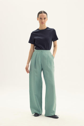 ELVIRA 100% Linen Palazzo Trousers – Green