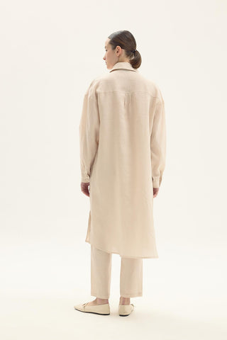 ELVIRA 100% Beoge Linen Long Shirt