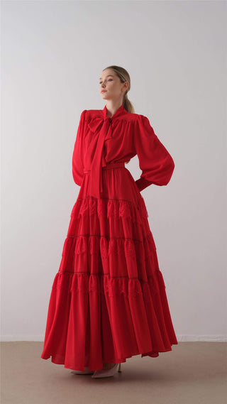 Tiered Ruffle Maxi Dress – Red