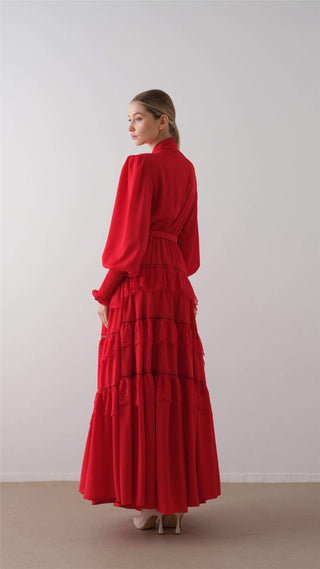 Tiered Ruffle Maxi Dress – Red