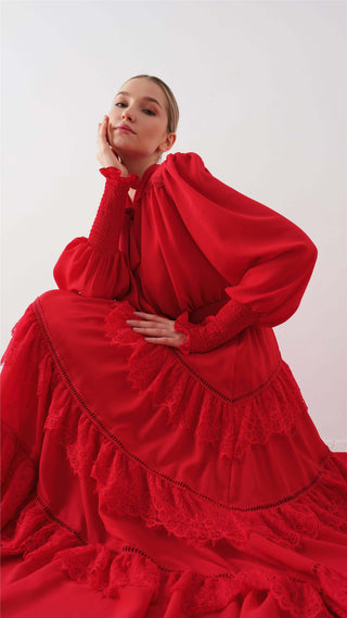 Tiered Ruffle Maxi Dress – Red