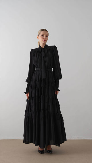 Tiered Ruffle Maxi Dress – Black