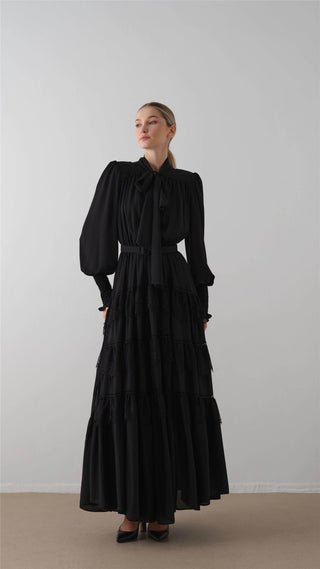 Tiered Ruffle Maxi Dress – Black