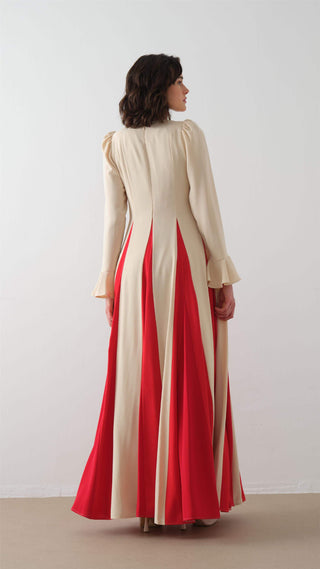 Contrast-Panel Maxi Dress – Beige
