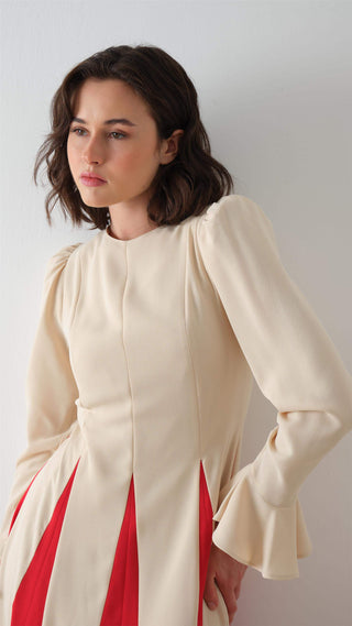 Contrast-Panel Maxi Dress – Beige