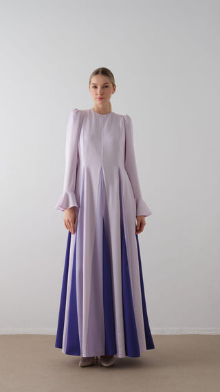 Contrast-Panel Maxi Dress – Lilac
