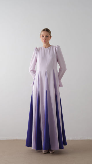 Contrast-Panel Maxi Dress – Lilac