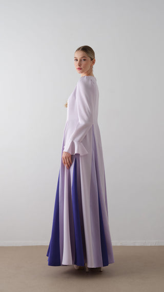 Contrast-Panel Maxi Dress – Lilac