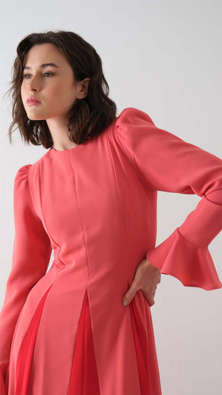 Contrast-Panel Maxi Dress – Coral