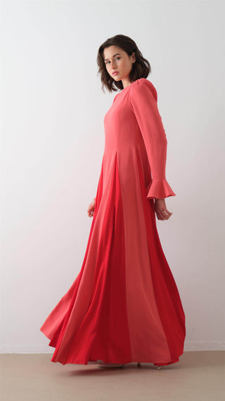 Contrast-Panel Maxi Dress – Coral