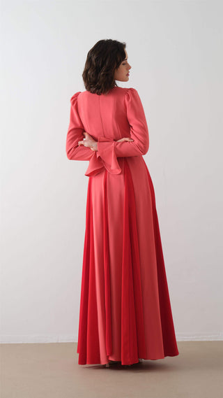 Contrast-Panel Maxi Dress – Coral