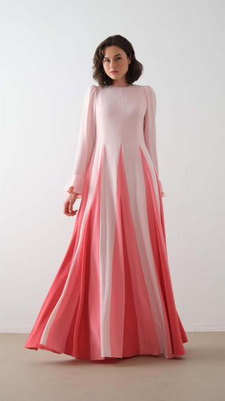 Contrast-Panel Maxi Dress – Pink
