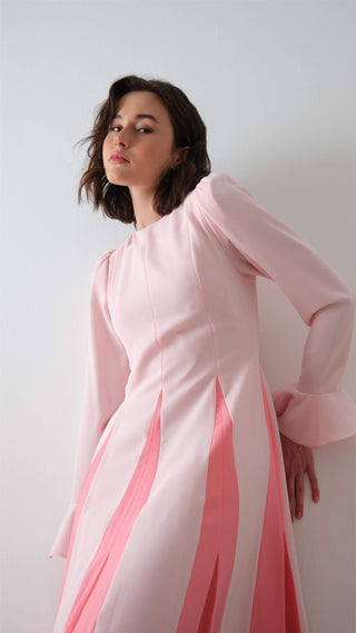 Contrast-Panel Maxi Dress – Pink