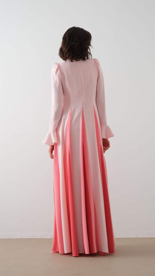 Contrast-Panel Maxi Dress – Pink