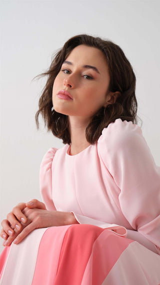 Contrast-Panel Maxi Dress – Pink