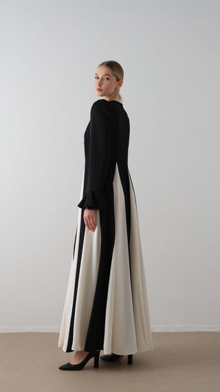 Contrast-Panel Maxi Dress – Black