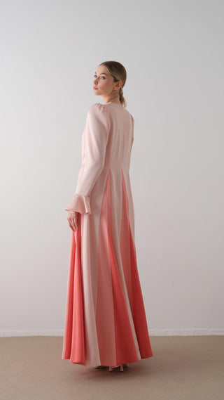 Contrast-Panel Maxi Dress – Salmon