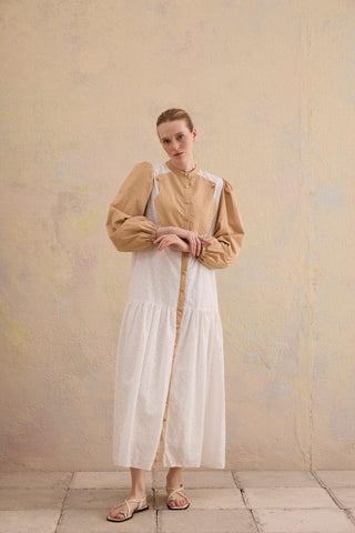 Fedel Contrast Panel Dress – Ecru Beige