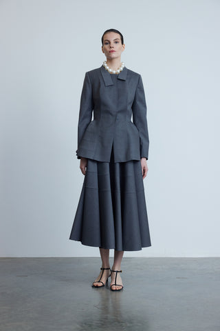 Structured Wool Flounced Jacket and Skirt Set – Stone Coal