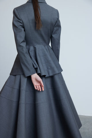 Structured Wool Flounced Jacket and Skirt Set – Stone Coal