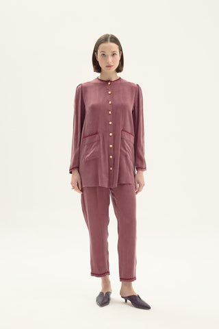 Ginny Silk Pant Set with Piping Detail – Bordeaux