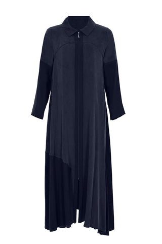 Shirt-Collar Zip-Front Abaya – Navy