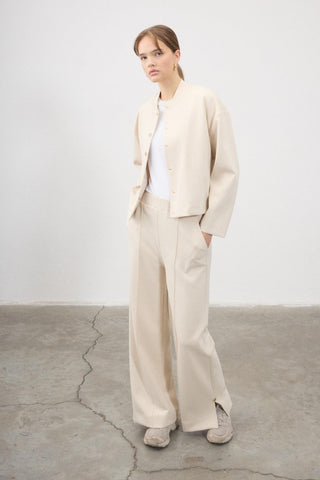 Grace Co-Ord Set with Gold-Button Jacket – Beige