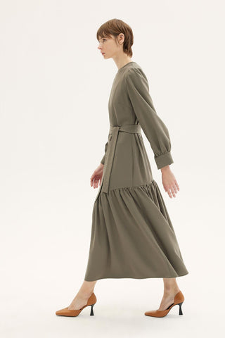 Ines Belted Midi Dress – Khaki