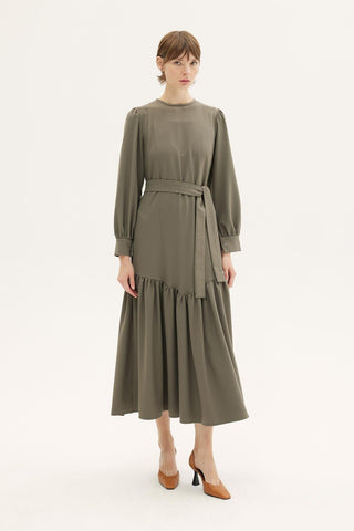 Ines Belted Midi Dress – Khaki