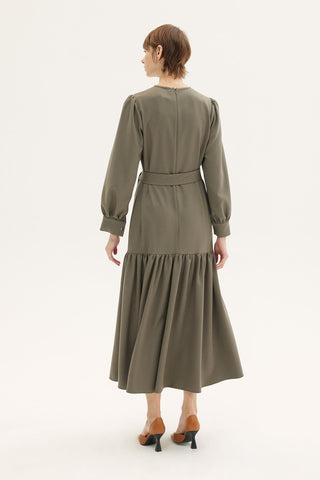 Ines Belted Midi Dress – Khaki