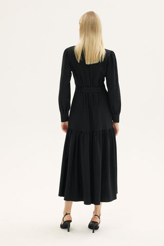 Ines Belted Midi Dress – Black