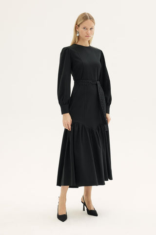 Ines Belted Midi Dress – Black