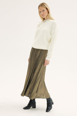 Juana Flared Midi Skirt – Gold