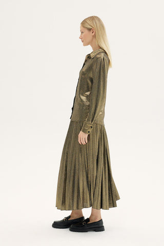 Juana Pleated Midi Skirt – Gold