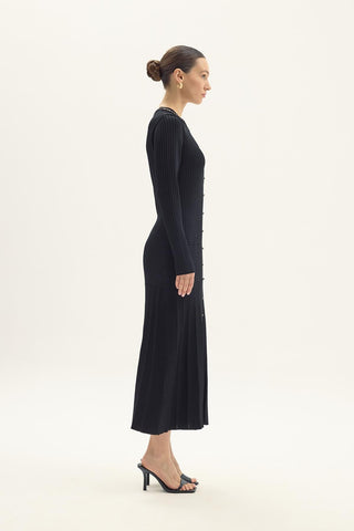 Julia Ribbed Knit Button-Front Dress – Black