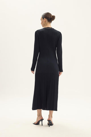Julia Ribbed Knit Button-Front Dress – Black