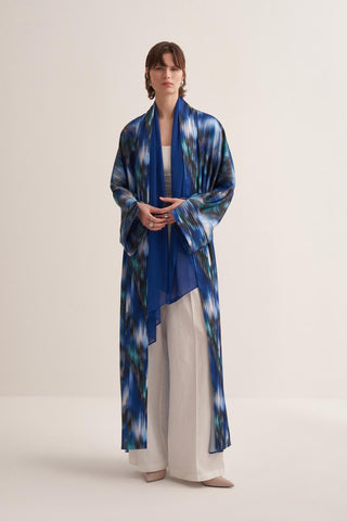 Julie Printed Blue Abaya with Matching Scarf