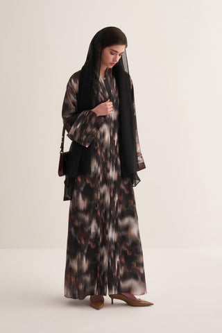 Julie Printed Brown Abaya with Matching Scarf