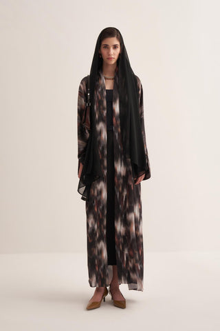 Julie Printed Brown Abaya with Matching Scarf