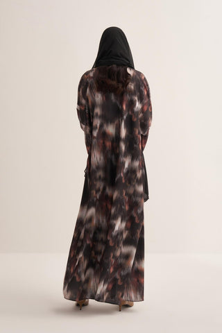 Julie Printed Brown Abaya with Matching Scarf