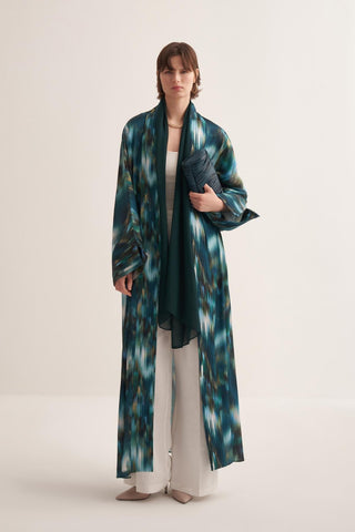 Julie Printed Green Abaya with Matching Scarf
