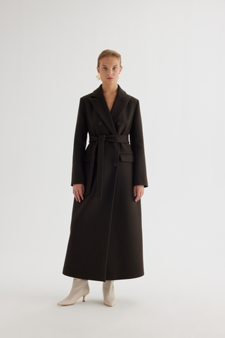 Double-Breasted Maxi Coat – Dark Chocolate