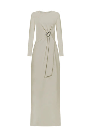 Draped Waist Evening Gown – Beige