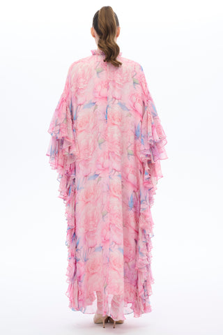 Fırfırlı Kollu Kaftan Elbise – Pembe