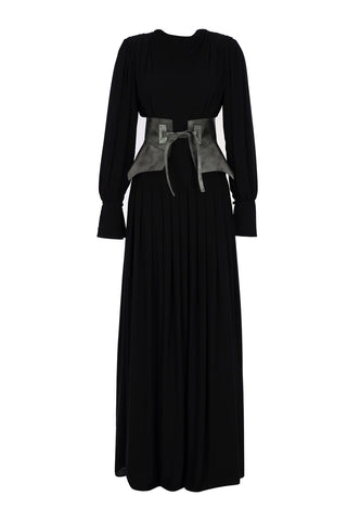 Corset-Waist Maxi Evening Dress – Black