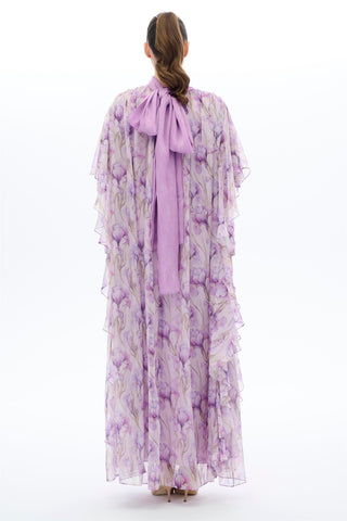 Tulips Patterned Kaftan Dress in Lilac