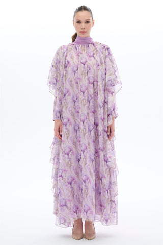 Tulips Patterned Kaftan Dress in Lilac
