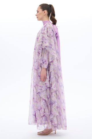 Tulips Patterned Kaftan Dress in Lilac