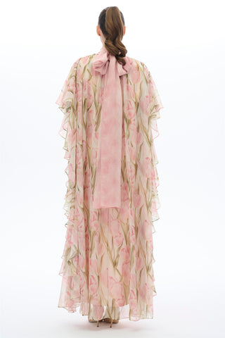 Tulips Patterned Kaftan Dress in Blush