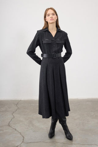 Lale Tailored Pleated Midi Dress – Grey